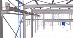 Steel structure of an administrative building with a workshop