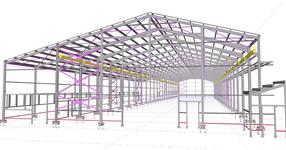 Steel structure of a production hall with a crane runway