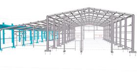 Steel structure of a production hall extension with preparation for crane runway installation