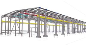 Steel structure of a production hall with a crane way