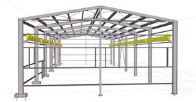 Steel structure of a production hall with a crane way